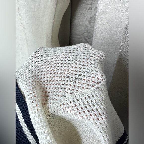 NWT Zara Women’s Combo Crochet Letter Polo Shirt in Cream & Navy Sz M - Picture 6 of 14